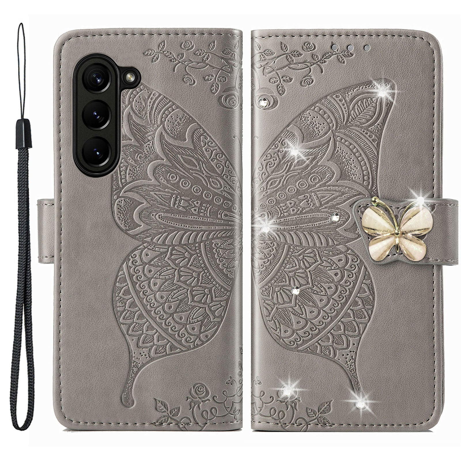 Wallet Phone Case for Samsung Galaxy Z Fold5 5G Butterfly Imprinting Rhinestone Decored PU Leather Flip Cover Wallet Phone Case for Samsung Galaxy Z Fold5 5G Butterfly Imprinting Rhinestone Decored PU Leather Flip Cover